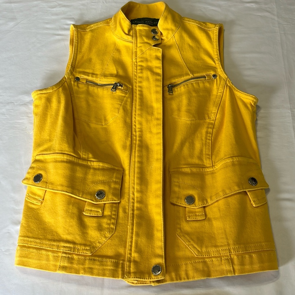 Ralph Lauren LRL Denim Moto Vest Bright Yellow Gold Color Size S